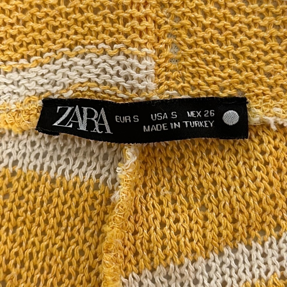 Zara Womens Knit Wide Leg Pants Sz Small Yellow White Stripe High Rise - Picture 7 of 11
